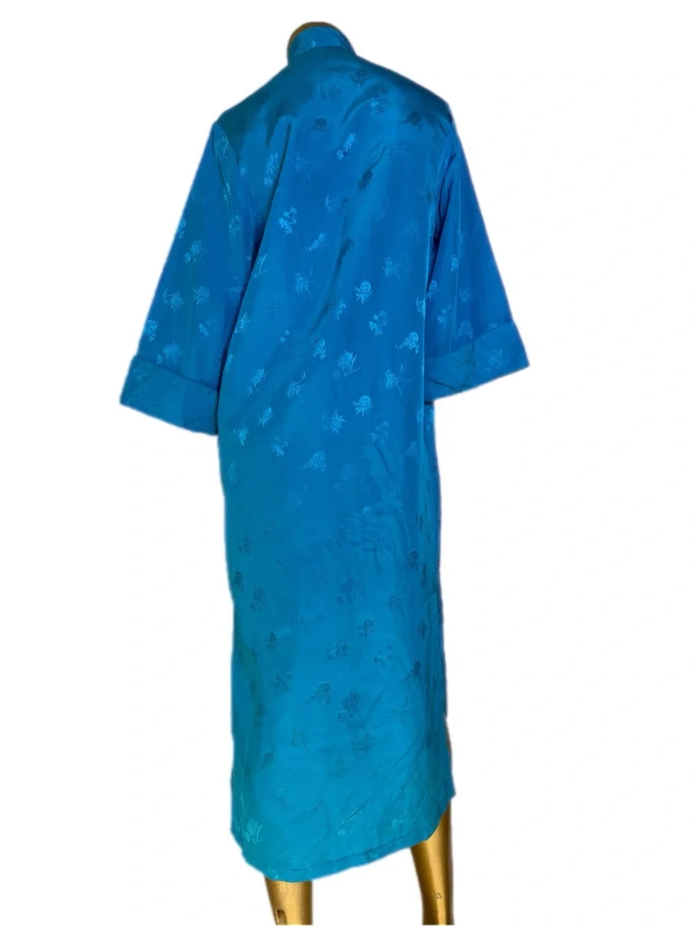 Vintage Chinese Rayon Jacquard Hostess Robe Mandarin Collar Shanghai Size 36